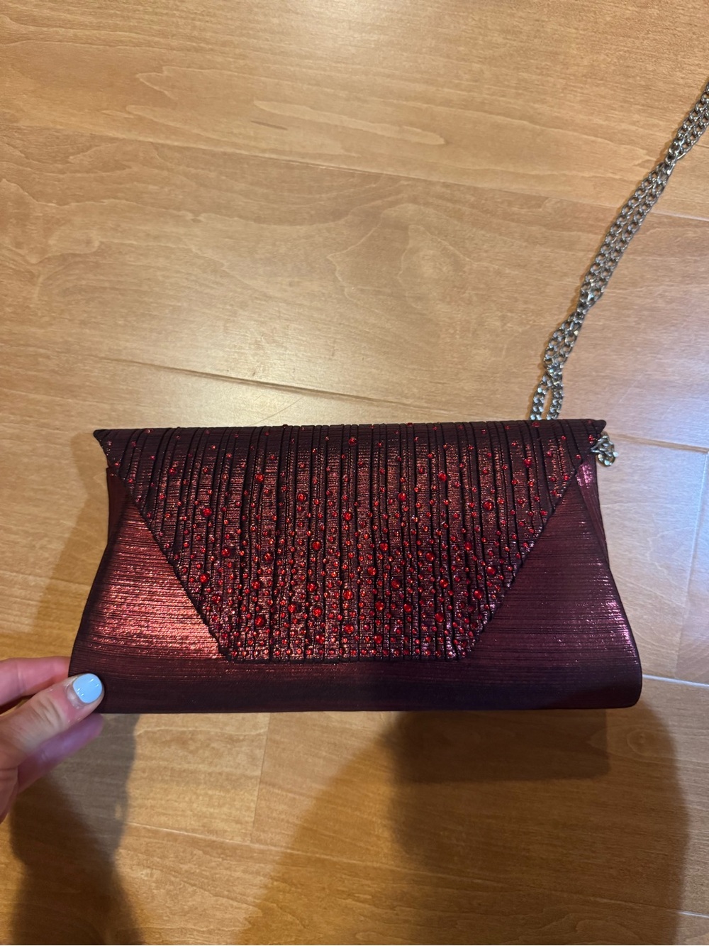 NWT Red Sparkly Glitter Clutch Purse with Silver Chain Strap